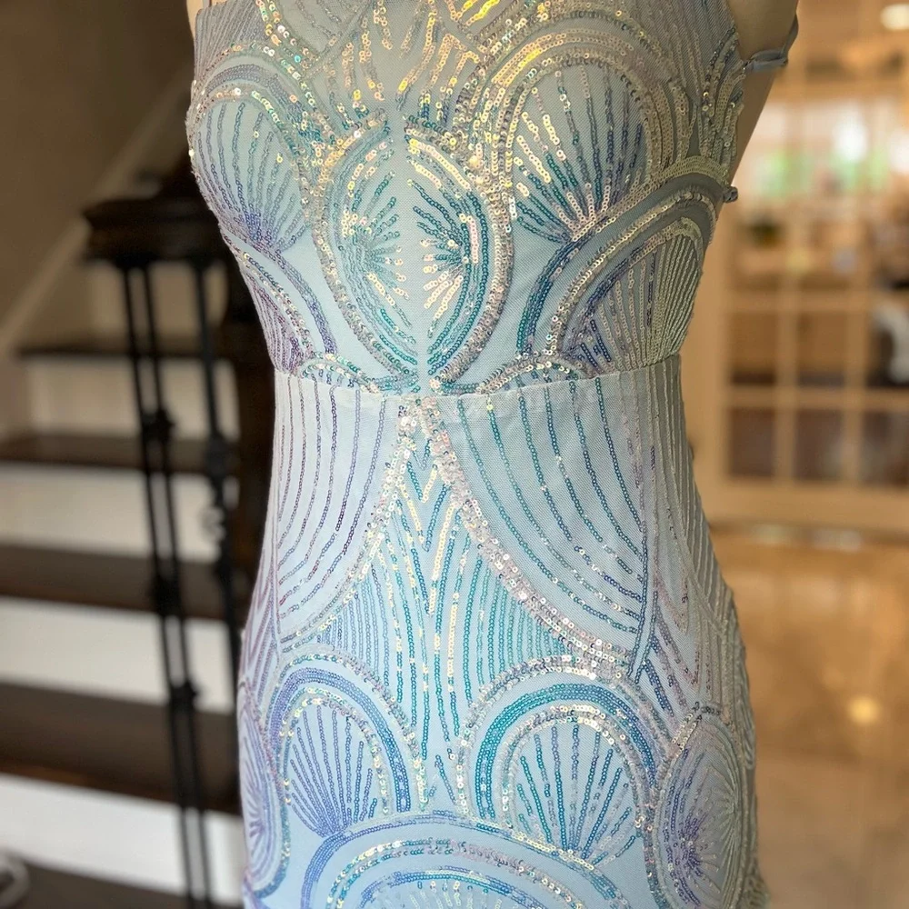 Elegant Blue Sequin Dress